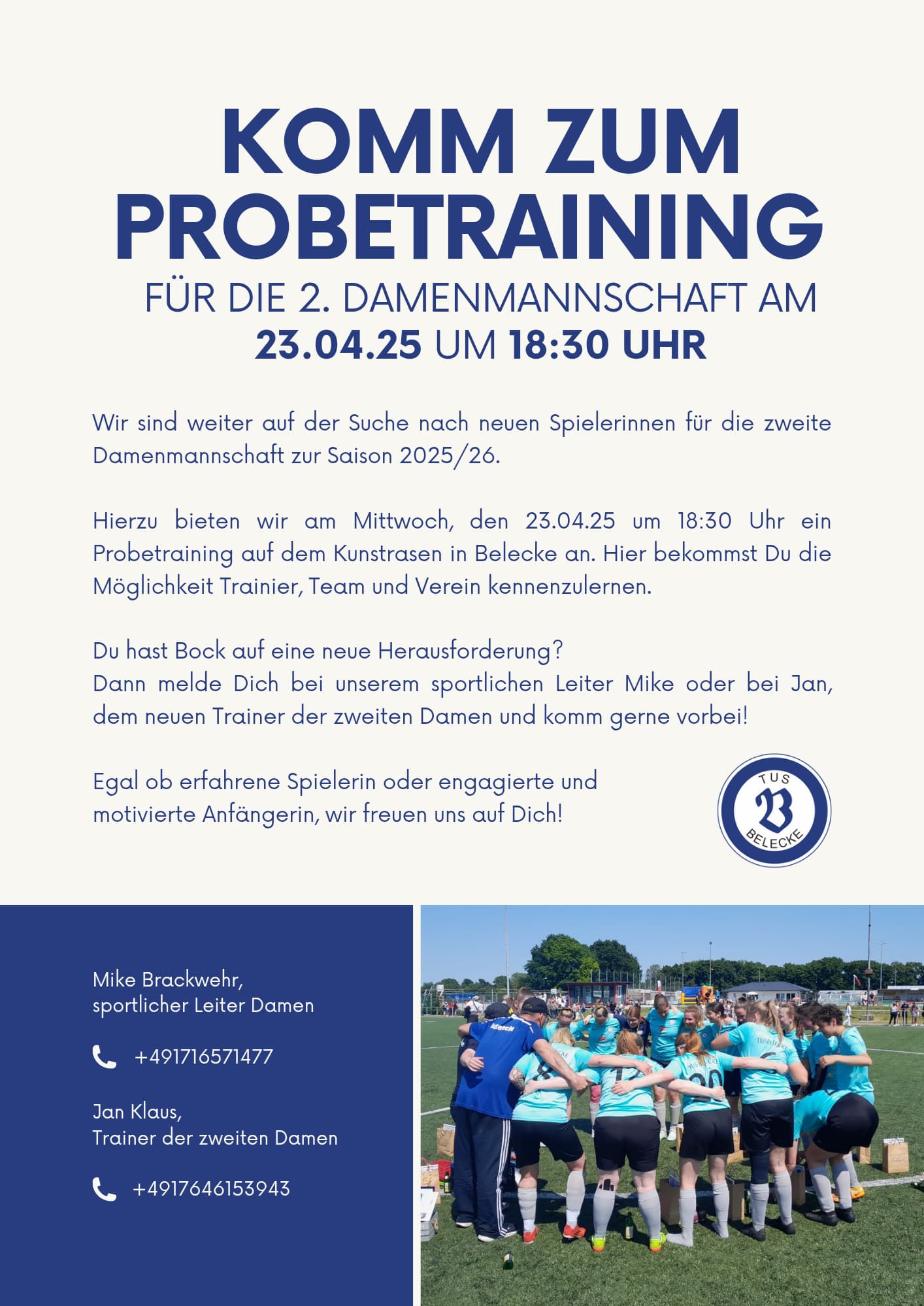 Werbeplakat für das Probetraining