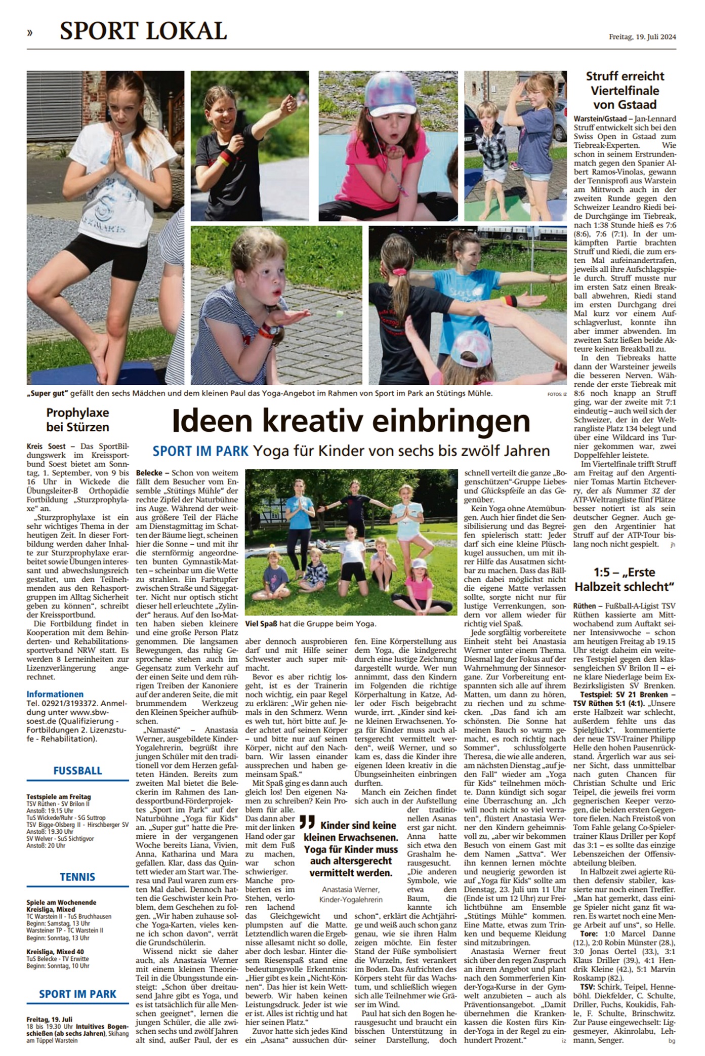 Zeitungtsartikel Soester Anzeiger 7 Sport im Park